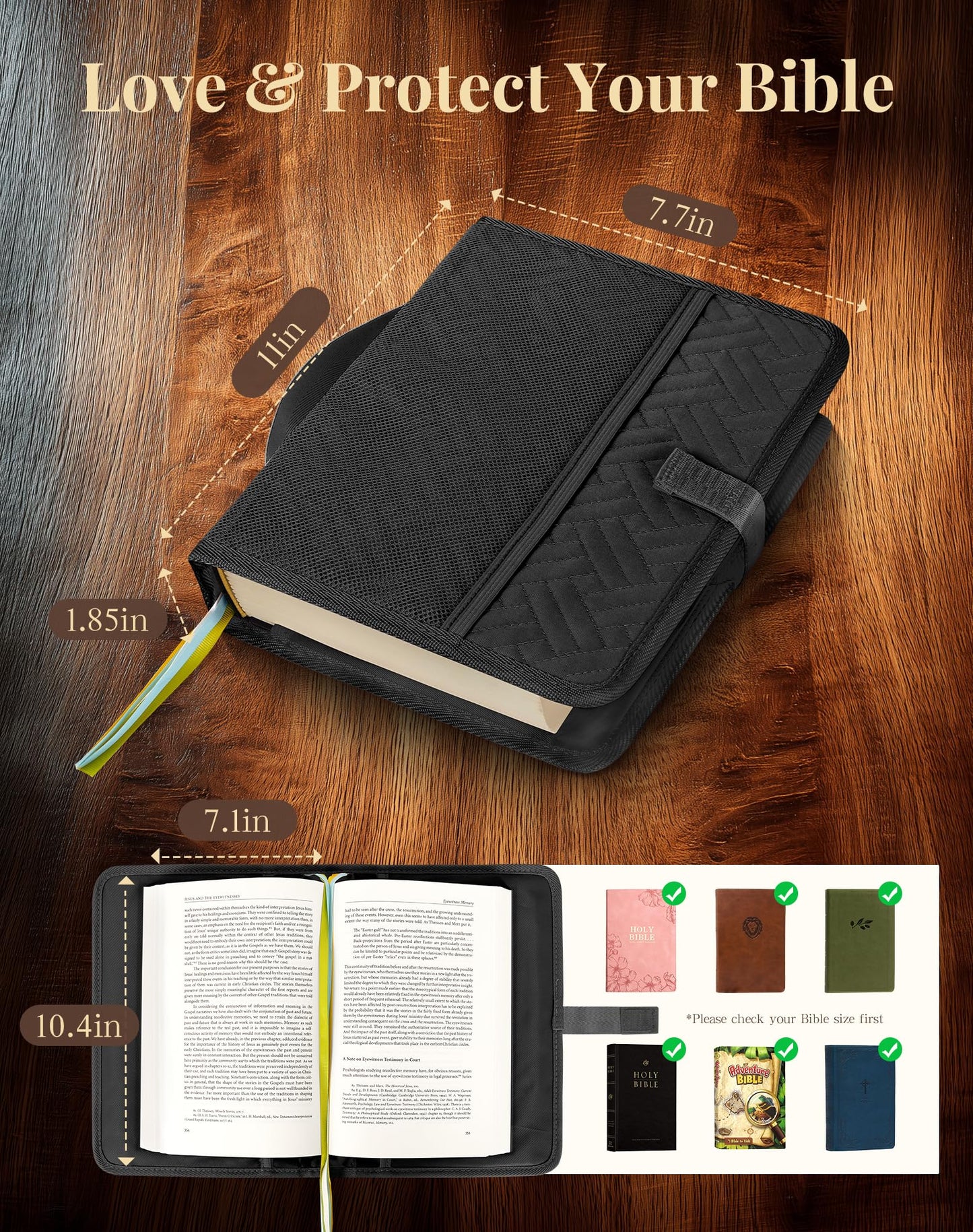 Bible Cover Case for Women, Large Bible Bag and Carrying Case with Zipper & Shoulder Strap, Bible Study Supplies Organizer