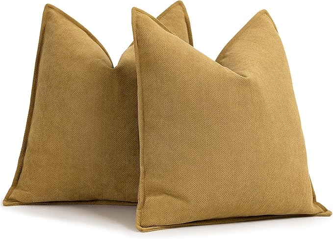 ZWJD Mustard Yellow Throw Pillow Covers 18x18 Set of 2 Chenille Pillow Covers with Elegant Design Soft and Luxurious Decorative Throw Pillows for Couch, Bed, and Home Decor