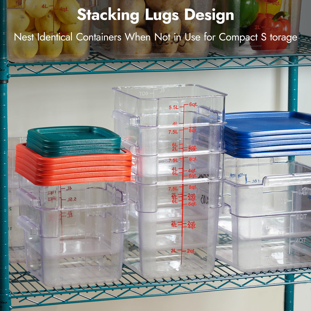 8 Pack 18 Qt NSF Clear Polycarbonate Food Storage Containers with Blue Lids (8 Count)