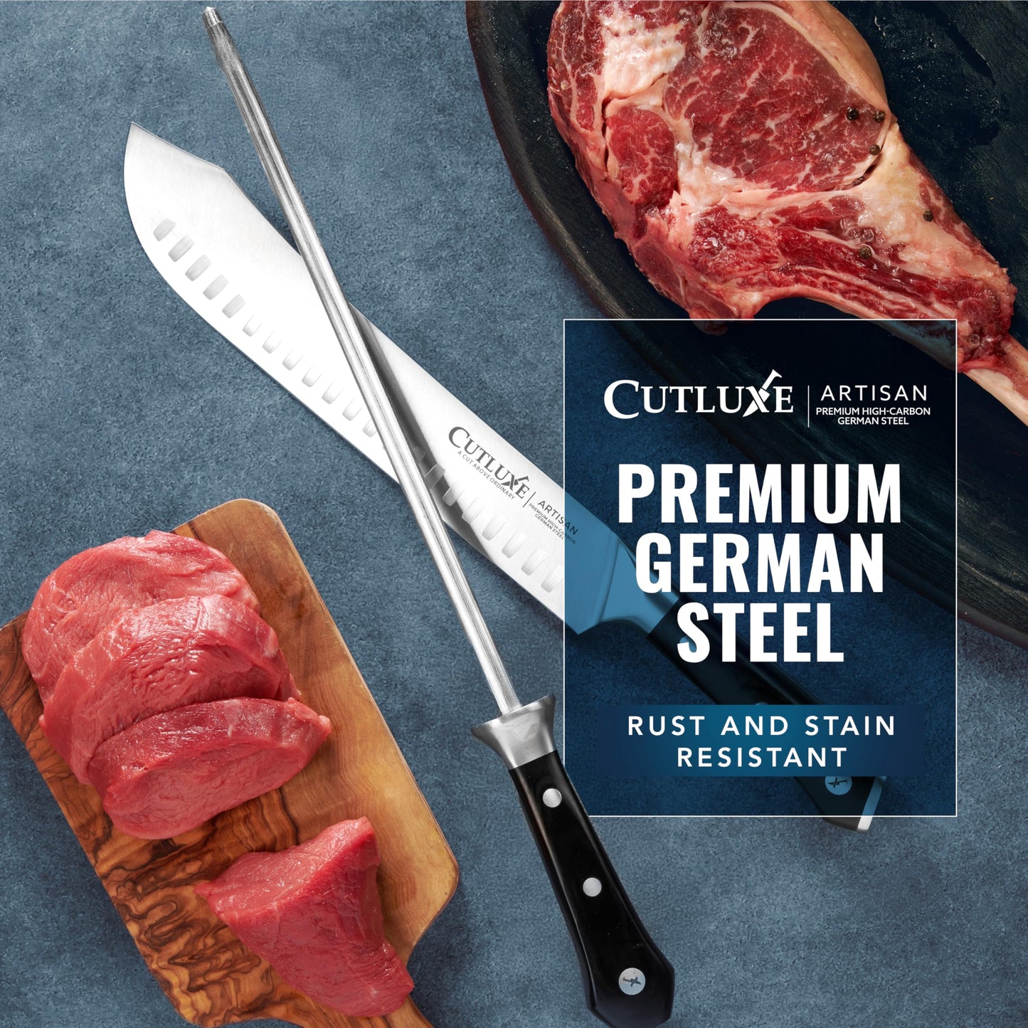 Cutluxe Honing Rod, Sharpening Steel for Kitchen Knives – 12" Honing Steel – Ergonomic Handle Design – Artisan Series