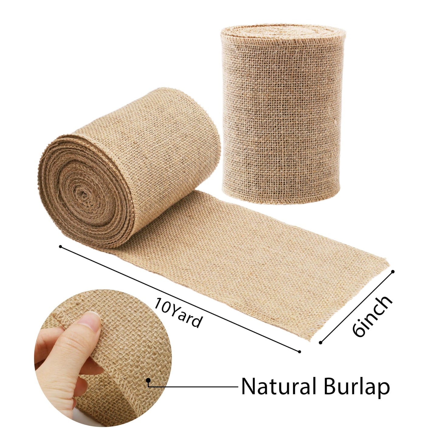 LaRibbons 2 Pcs 6 Inch Burlap Wide Fabric Craft Ribbon, 10 Yard Per Roll, Natural Brown Ribbon for Bow Crafting, Wreath-Making, Tree Decoration