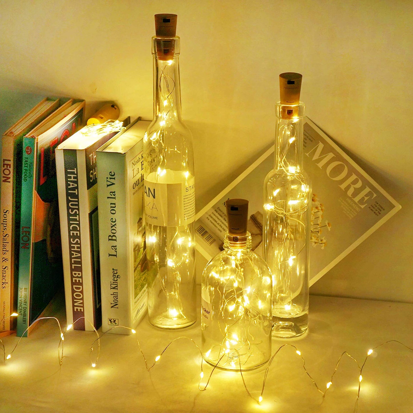 LoveNite Wine Bottle Lights with Cork, Battery Operated 30 Pack 20 LED Cork Shape Silver Wire Fairy Mini String Lights(No Bottles) for DIY, Party, Decor, Christmas, Halloween,Wedding (30, Warm White)