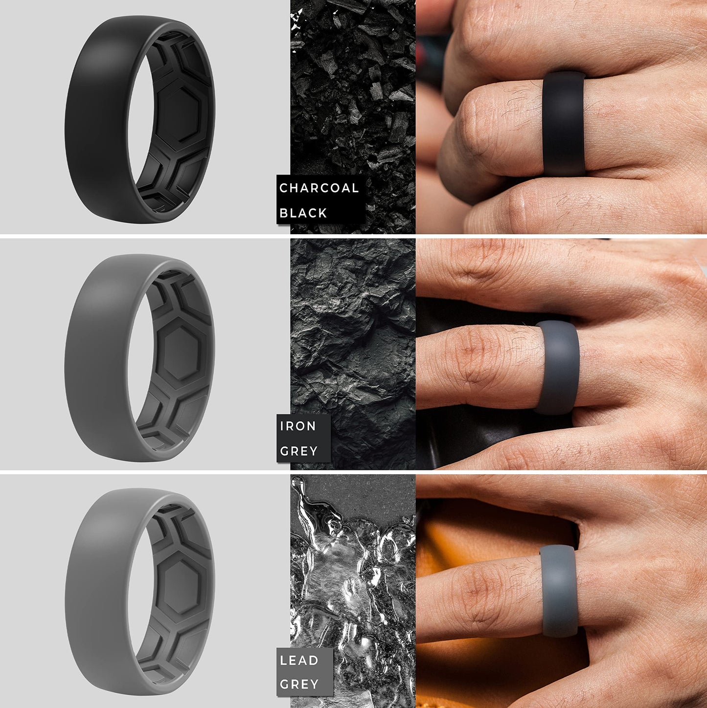 ThunderFit Men's Patterned Silicone Rings, 8mm Wide 2.2mm Thick Rubber Bands,Variety Multipack 1,4,7