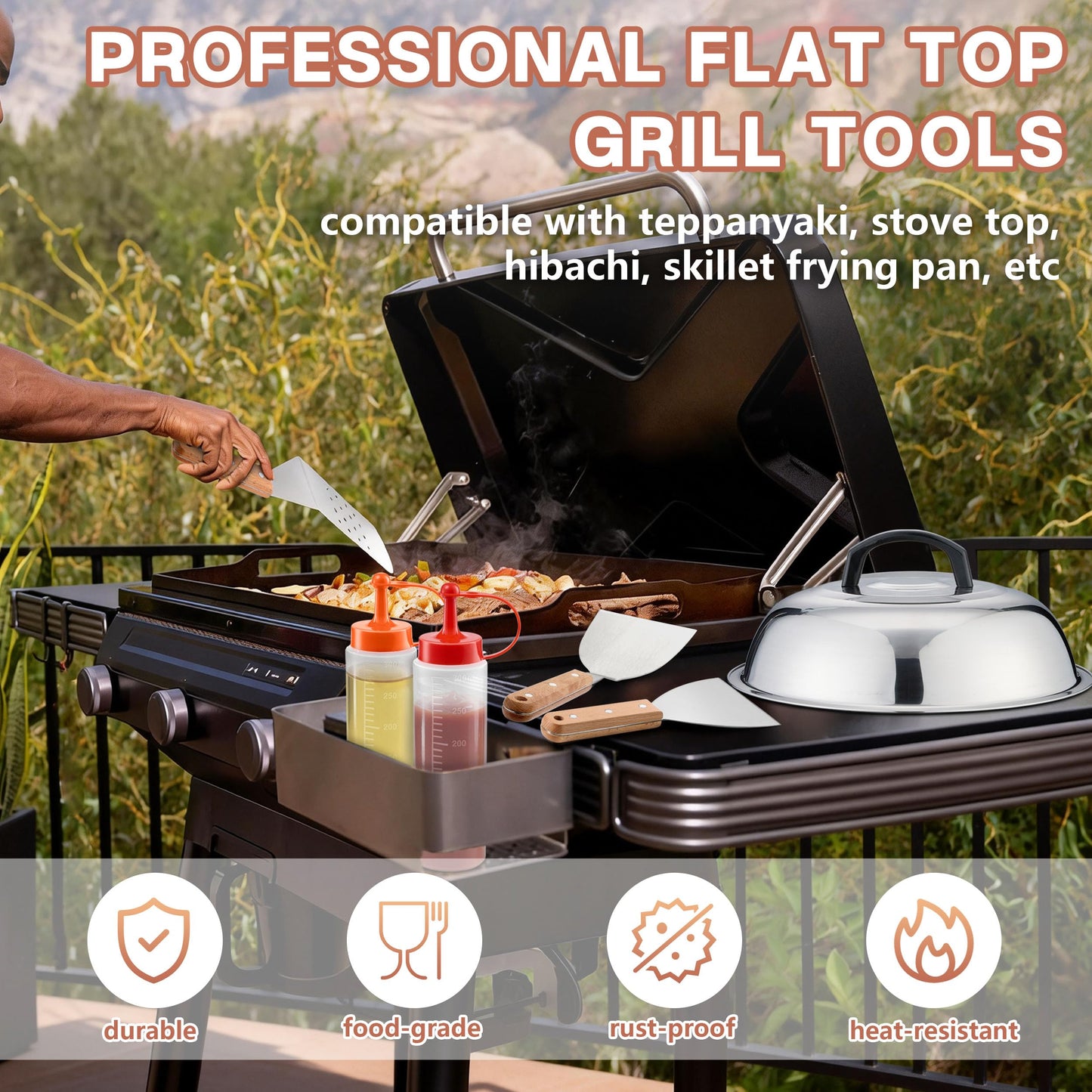 Griddle Accessories Kit, HaSteeL 20Pcs Flat Top Grill Accessories for Camping, Professional Griddle Spatula Grill Tools Set with Melting Dome for Teppanyaki BBQ Outdoor, Perfect Grilling Gifts