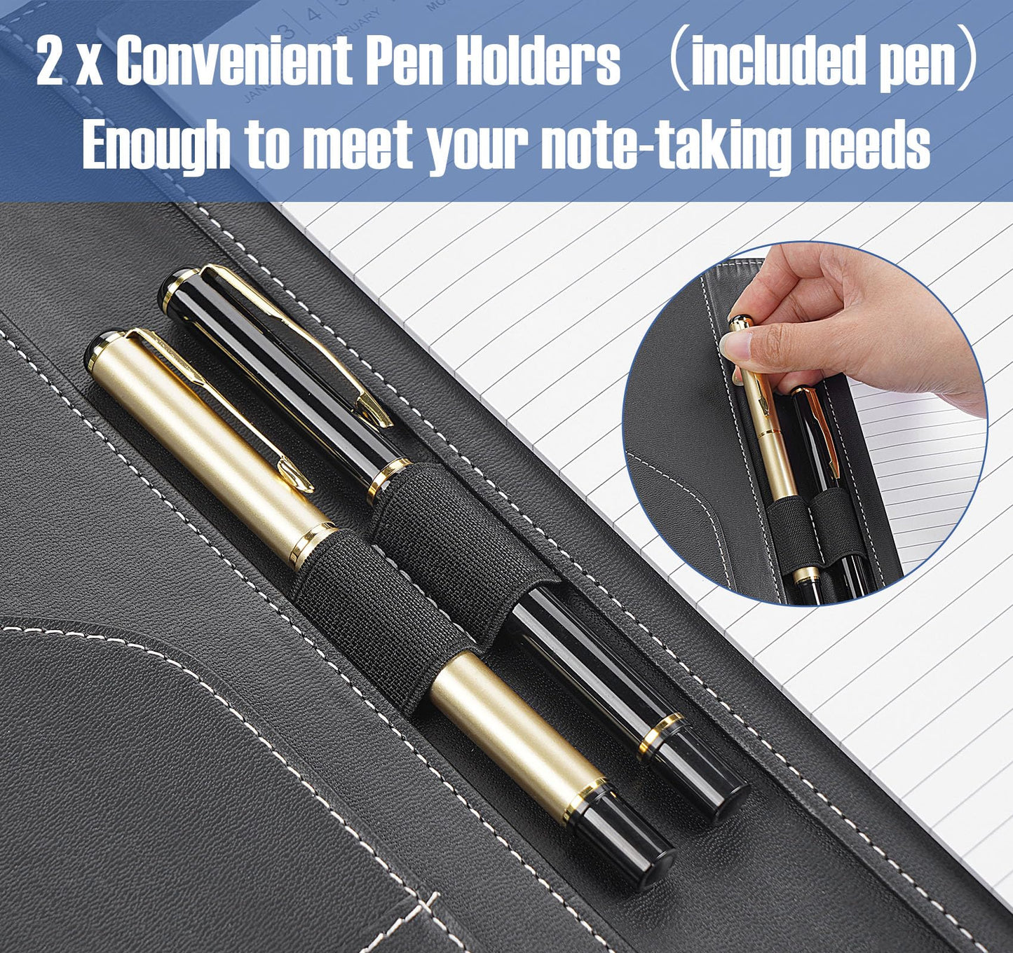 NOTEZMATE Padfolio Notepad Holder with Clipboard,A5 Faux Leather Padfolio Folder for Interview Resume,Magnetic Closure Legal Pad Folder with Business Holder,2 Pens & 5x8 Writing Pad for Office,Black