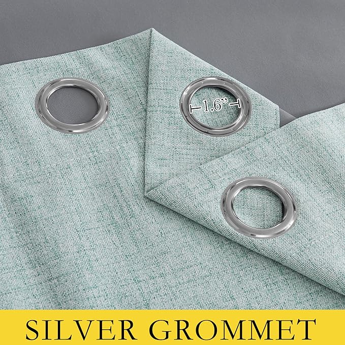 NICETOWN 100% Absolutely Blackout Linen Curtains with Thermal Insulated Liner, Seafoam Green, 42" Wide, 54" Length Energy Saving Curtains for Dining Room 2 Panels Set, Vertical Blinds