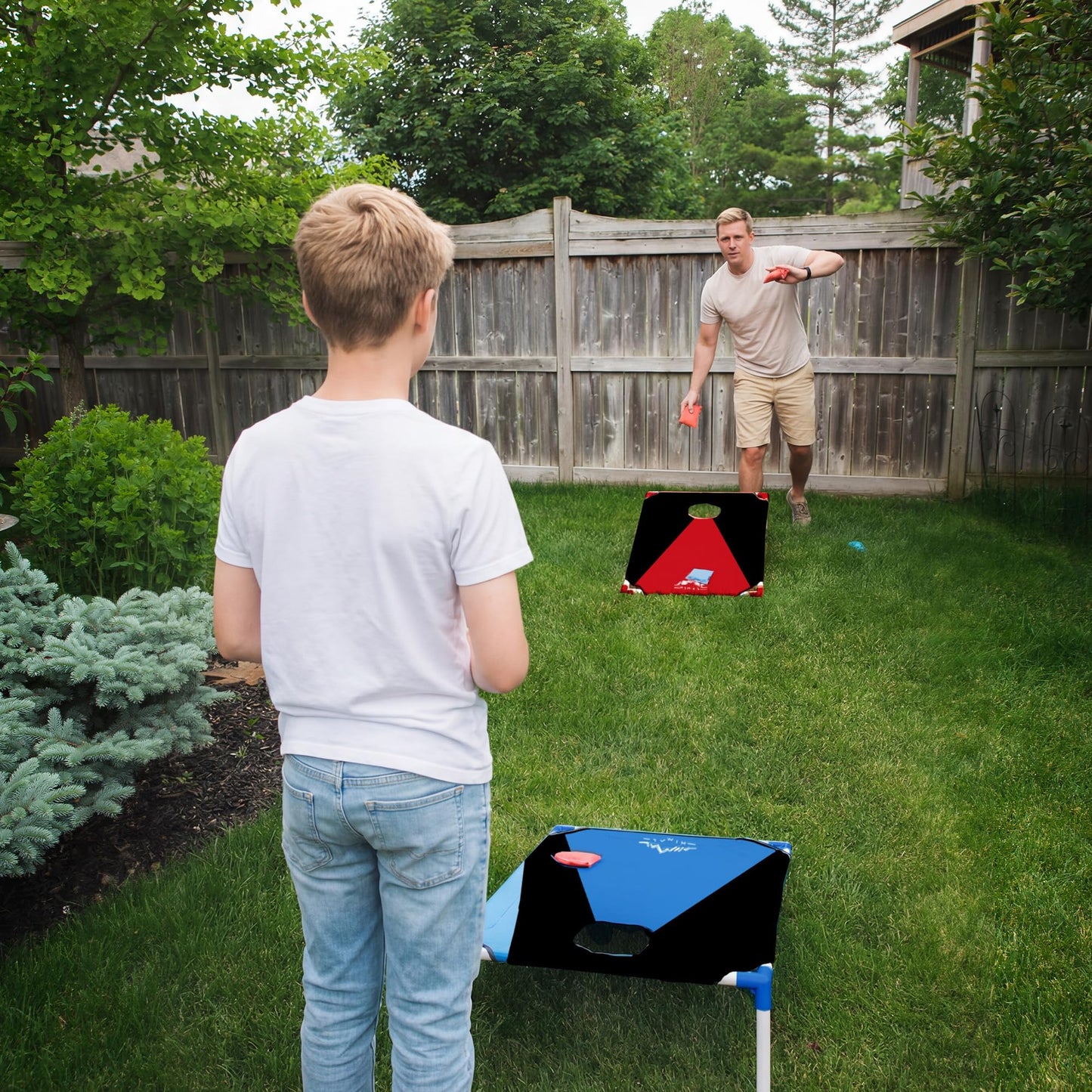 Himal Portable PVC Framed Cornhole Game Set with 8 Bean Bags and Carrying Bag (Blue-Red,3 x 2-feet)