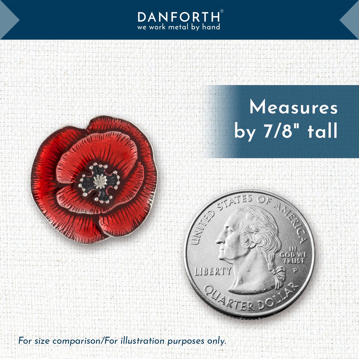 Danforth Remembrance Poppy Lapel Pin (Red) – Handcrafted Pewter Lapel Pins For Women, 7/8“, Made In USA