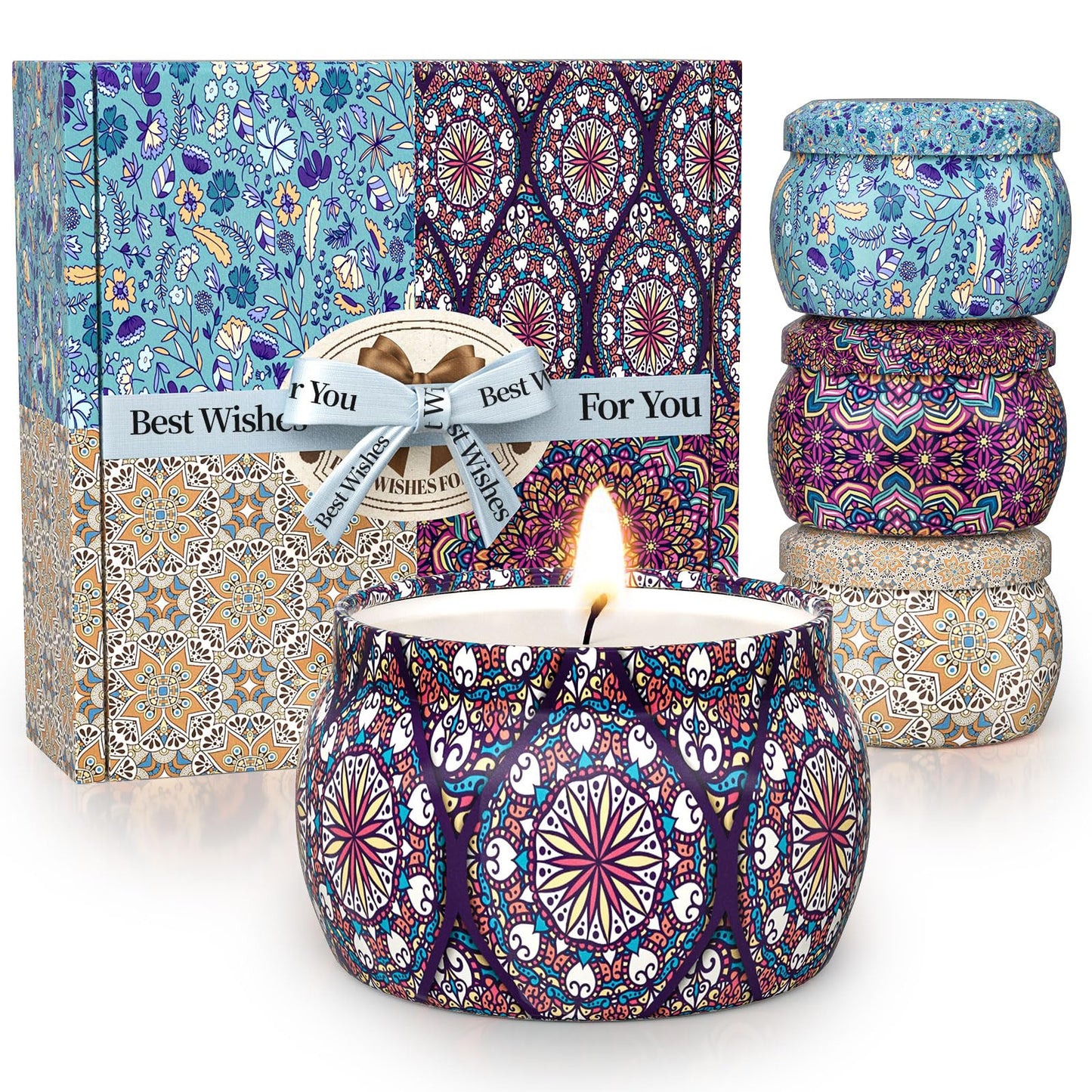 TranquilBliss Scented Candle Set, 4 Pack Soy Wax Candles, 120H Burn Time, Ideal Gifts for Women, Birthday Presents