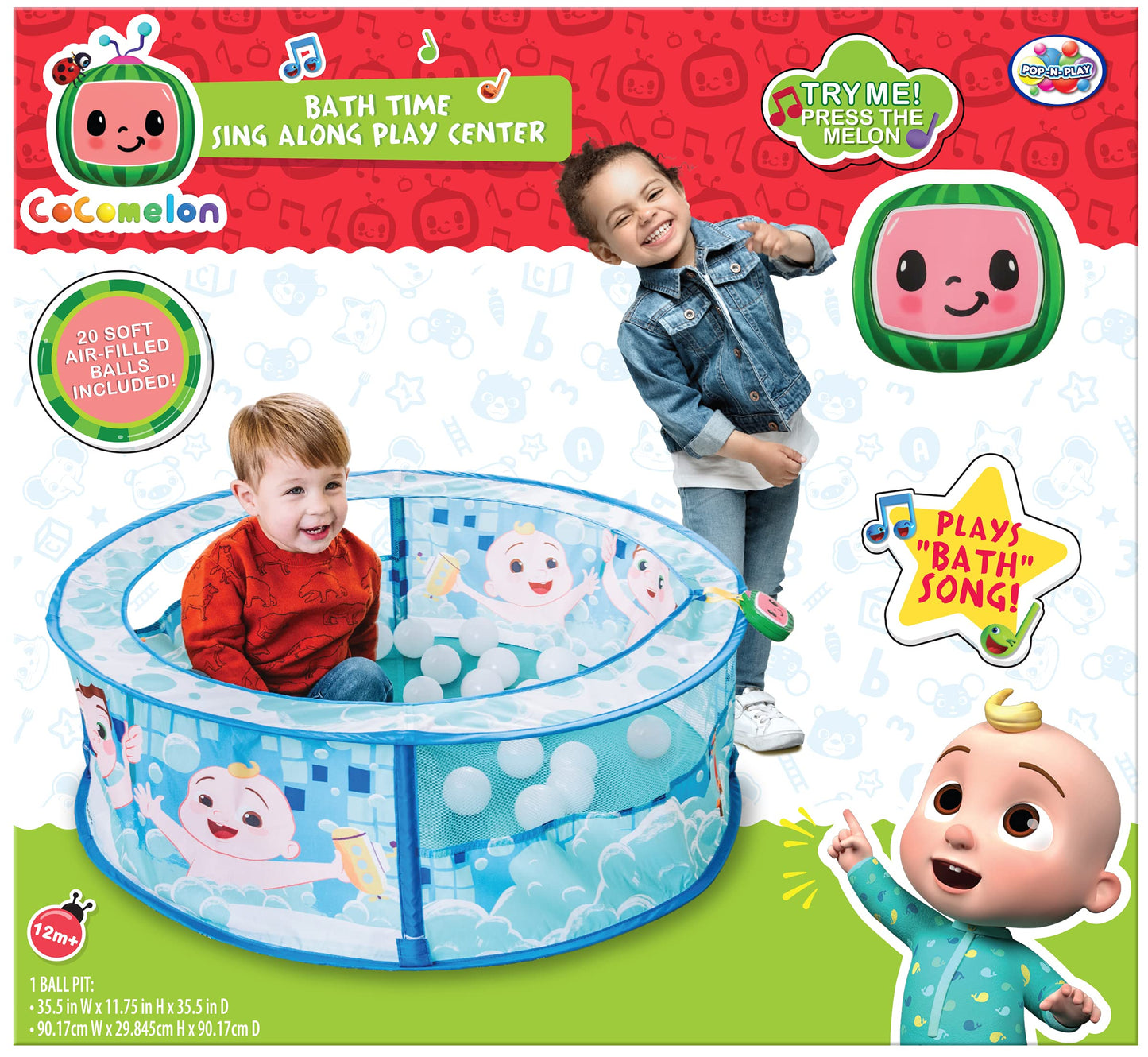 Sunny Days Entertainment Bath Time Sing Along Play Center - Ball Pit Tent with 20 Bonus Play Balls and Music - CoComelon