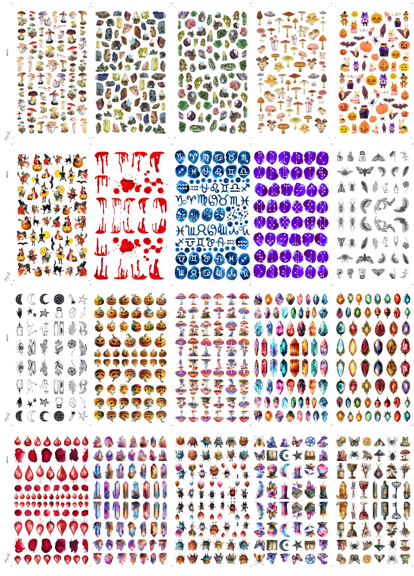 Mystic Crystal ~ 20 Sheets Nail Stickers ~ Gemstones Crystals Potions Mushrooms Insects and Fantasy Elements Creating Bold Magical Manicure Styles and Unique Mystical Nail Art Designs