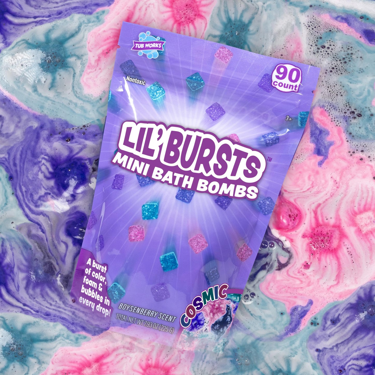 Tub Works® Lil' Bursts™ Mini Bath Bombs for Kids, 90 Count, Cosmic | Nontoxic | Tiny Kids Bath Bombs with A Burst of Color, Foam & Bubbles | Customize Kids Bath with Fun Bath Colors | Create Tub Art