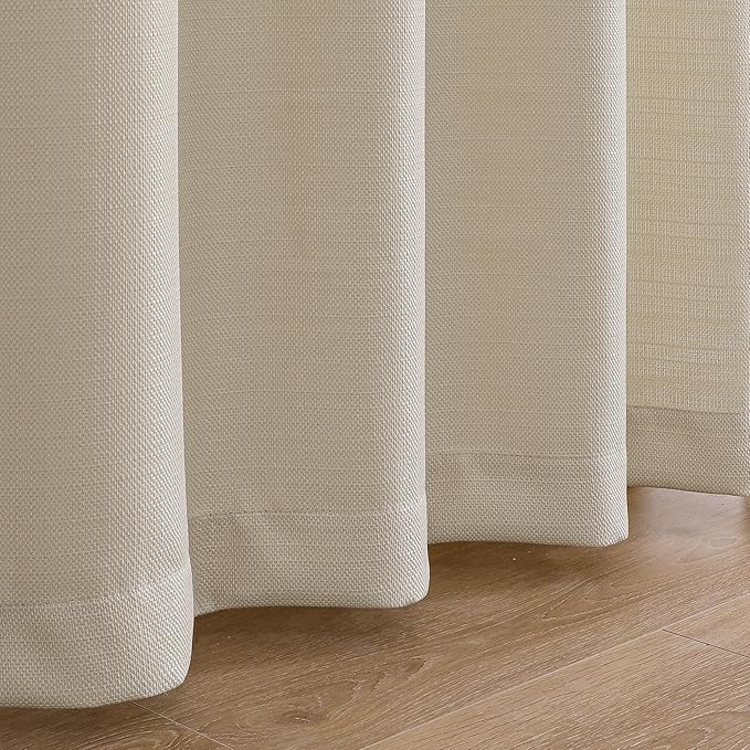 Chyhomenyc Curtains 54 Inch Length 2 Panels, Faux Linen Textured Semi Sheer Light Filtering Soft Airy Rod Pocket Window Treatment Drapes for Living Room Bedroom, Each 30 Wx54 L, Moon Beige