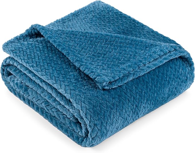 PAVILIA Soft Fleece Teal Blue Throw Blanket for Couch, Lightweight Plush Warm Blankets for Bed, Fuzzy Cozy Flannel Blanket Throw for Sofa, Travel, Jacquard Pattern, Teal Blue, 50x60 inch