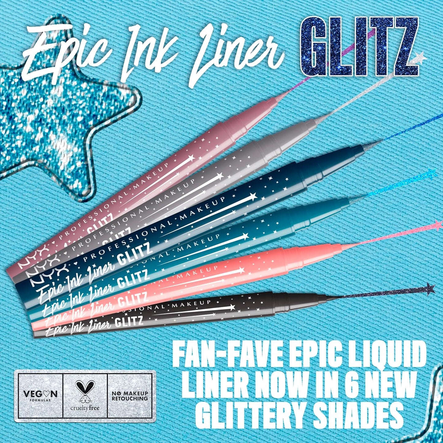 NYX PROFESSIONAL MAKEUP Epic Ink Glitz Liner, Waterproof Metallic Liquid Eyeliner with Vegan Formula - Flashy Flare (Shimmer Light Grey)
