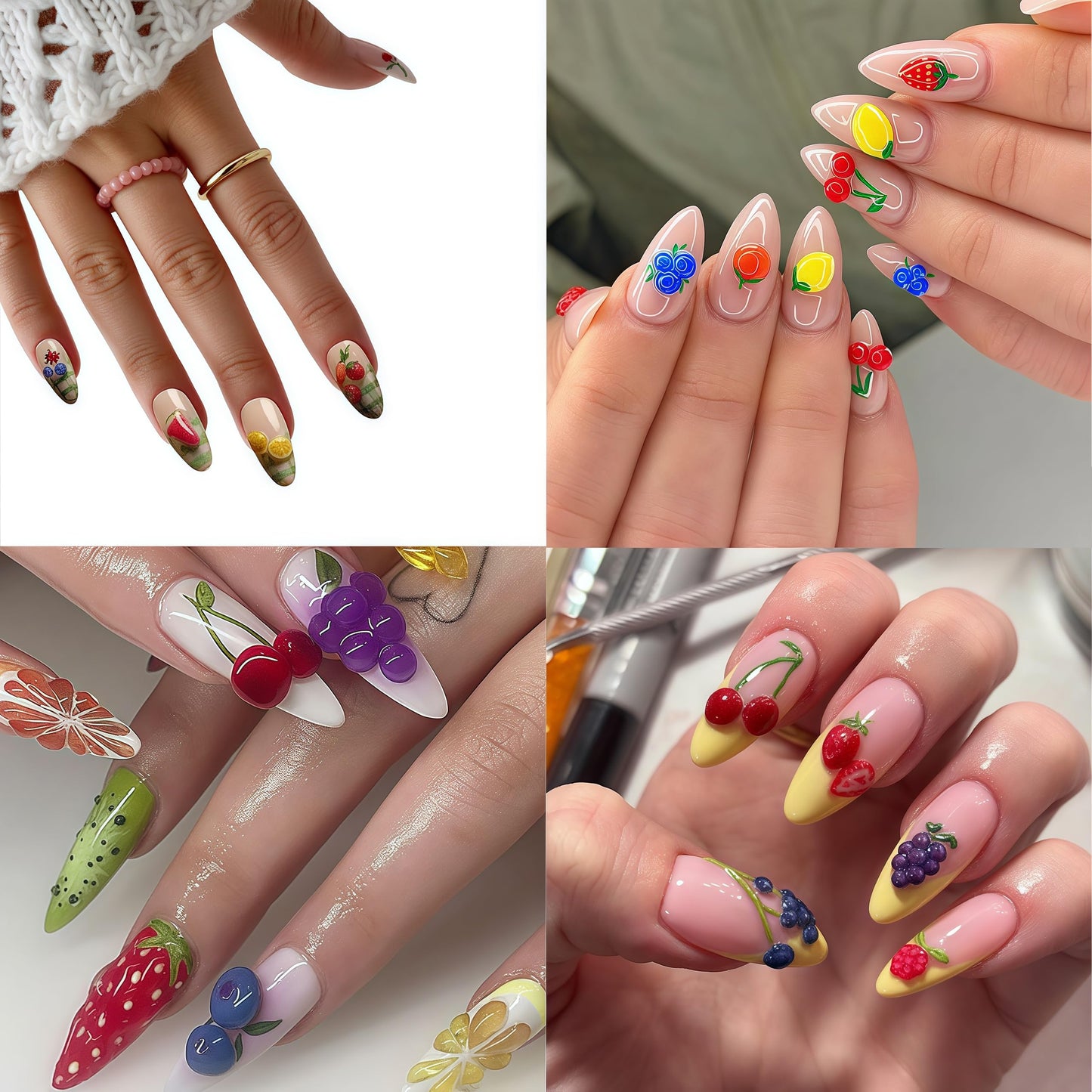 100PCS Resin Fruit Nail Art Charms 3D Kawaii Strawberry Nail Charms Assorted Cherry Lemon Grapes Peach Banana Watermelon Summer Flatback Nail Rhinestones for DIY Craft Nail Art Decoration