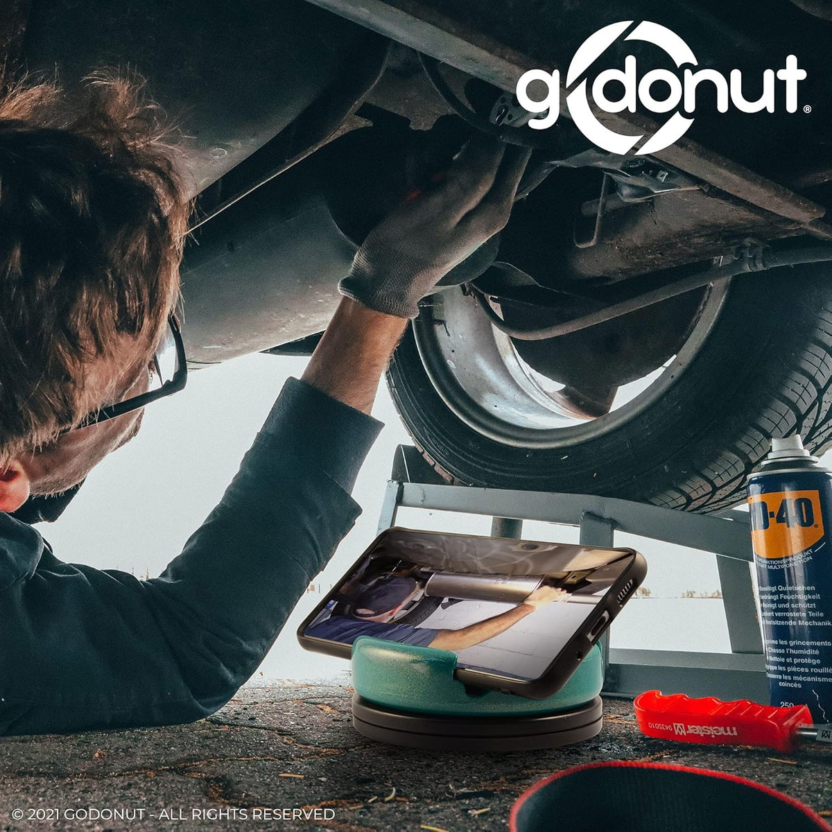 GoDonut – Phone Stand 360 Swivel – Cell Phone Holder + iPad Stand Desk Organizer - Compatible with Tablet, iPhone, Kindle & Most Smartphones – Hunter Green