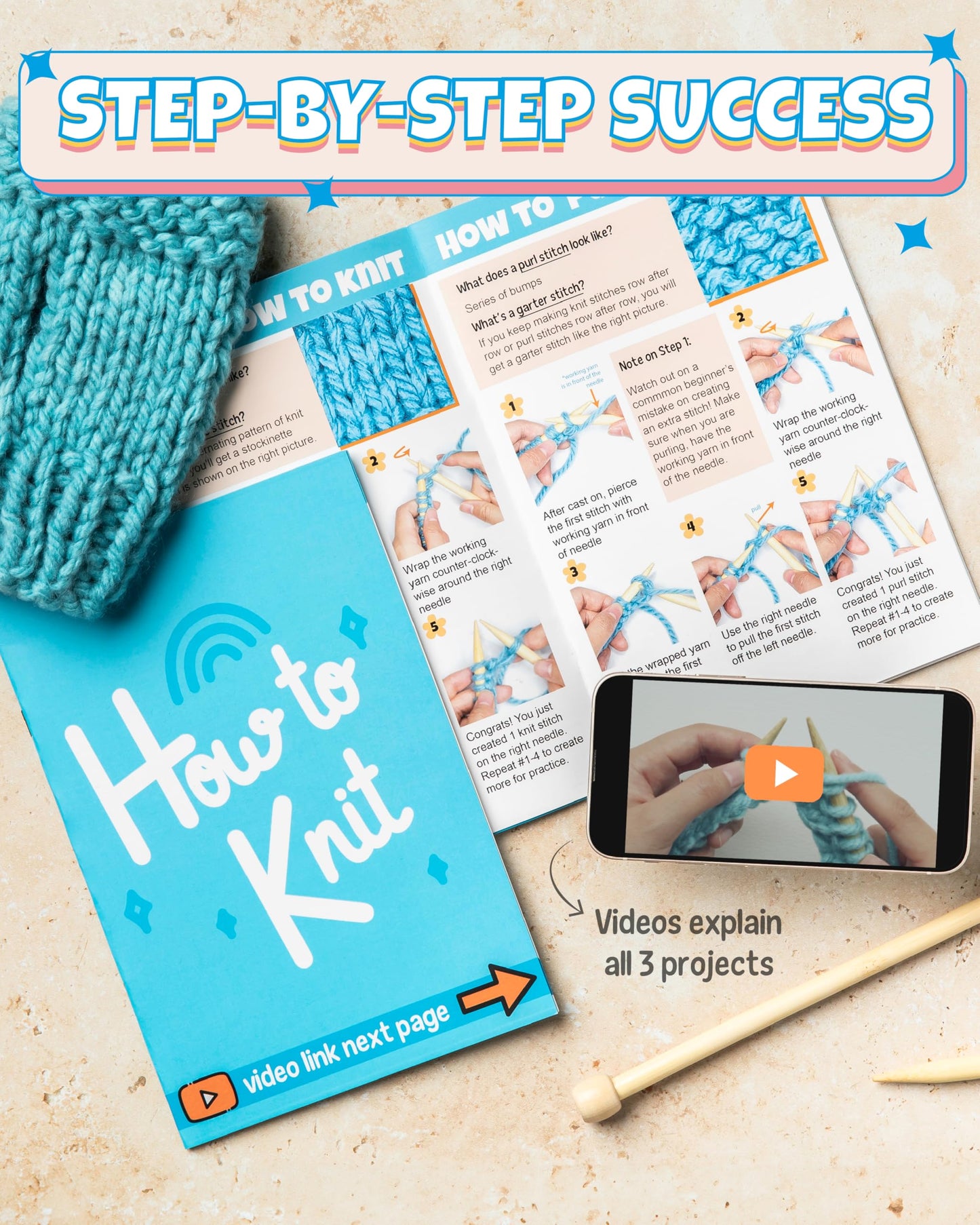 Complete Knitting Kit for Beginners - Learn to Knit Kit with Knitting Accessories Like Thick Beginner Yarn, Bamboo Needles for Beginners & More - Includes Video Tutorials & Written Guide