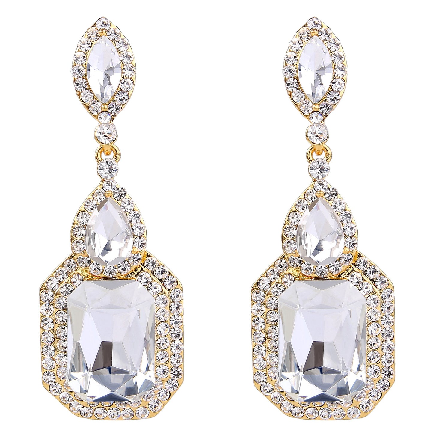 BriLove Dangle Earrings for Women Wedding Bridal Emerald Cut Crystal Infinity Figure 8 Chandelier Jewelry Clear