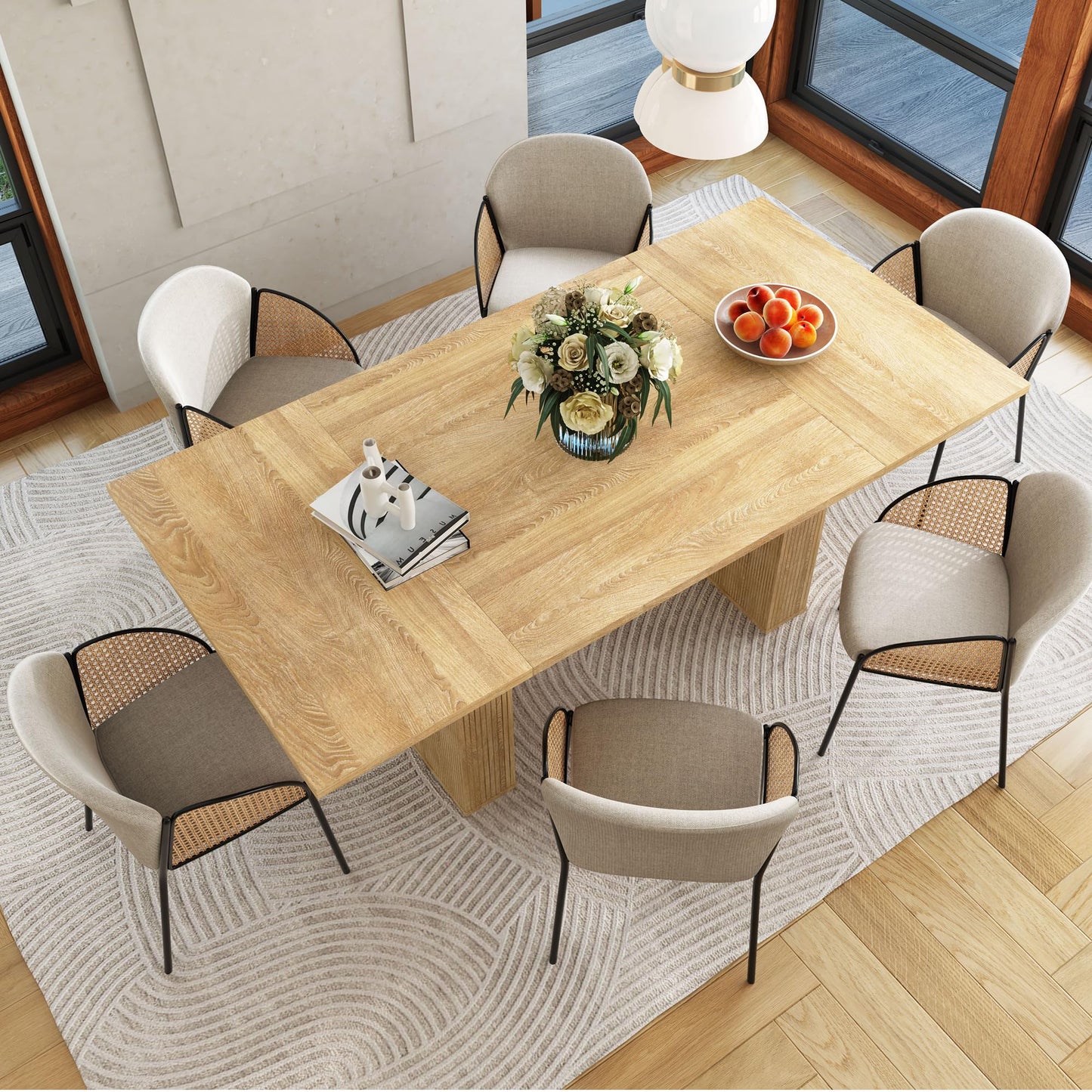 78 Inch Rectangular Dining Table for 6 to 10, Farmhouse Fluted Dining Kitchen Table, Modern Wood Long Dining Table for Kitchen Living Room, Natural