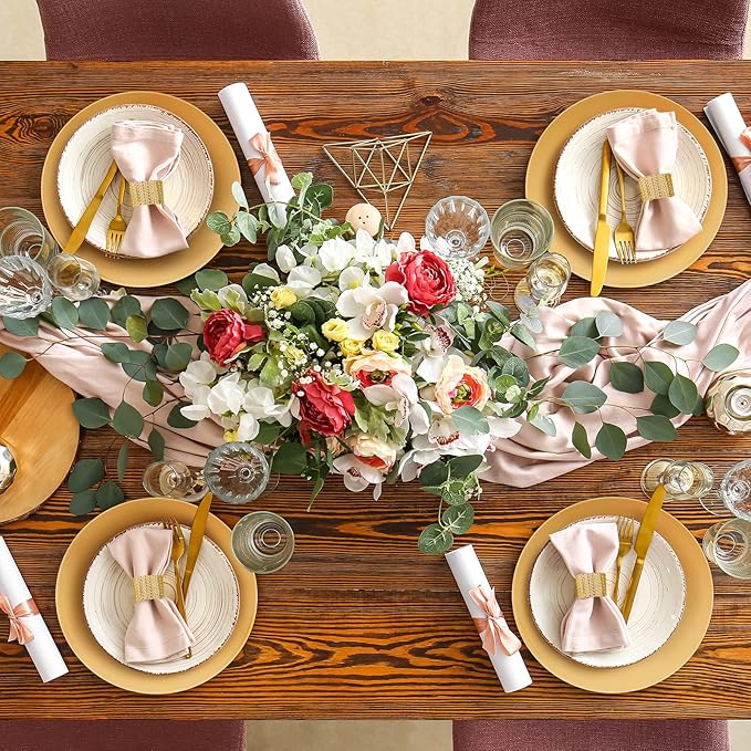 Tanlade 100 Pcs Charger Plates Set Bulk Include 50 Plastic Plate Chargers and 50 Napkin Rings 13" Round for Dinner Table Setting Wedding Baby Shower Decoration(Gold)