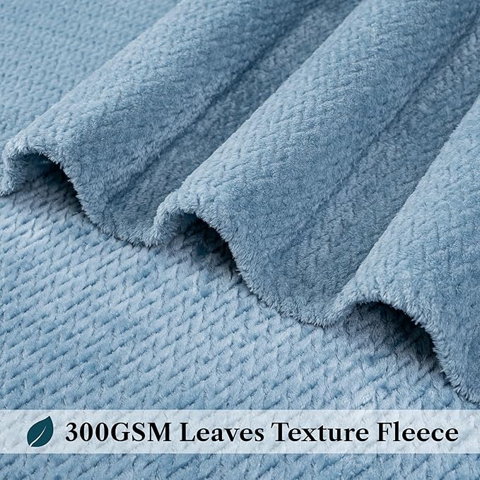 PAVILIA Soft Fleece Dusty Blue Throw Blanket for Couch, Lightweight Plush Warm Blankets for Bed, Fuzzy Cozy Flannel Blanket Throw for Sofa, Travel, Jacquard Pattern, Dusty Blue, 50x60 inch