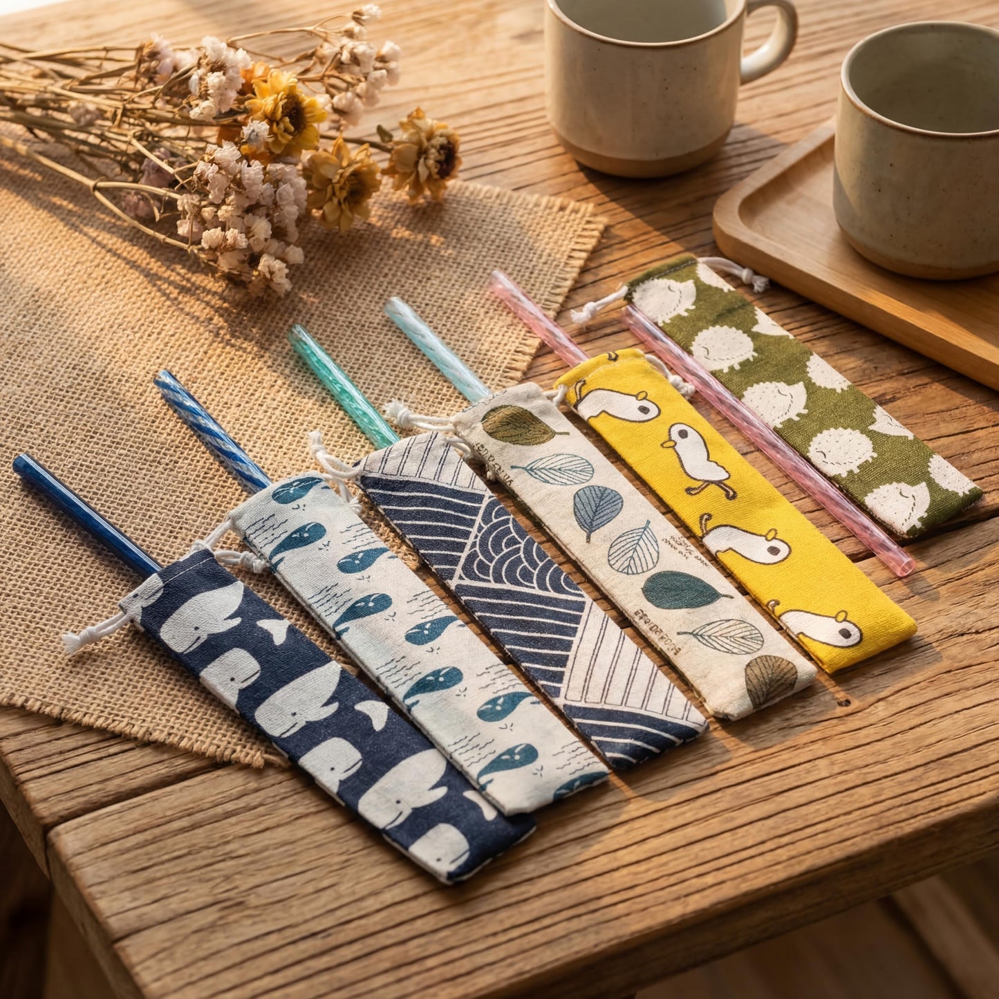 Outus 20 Pieces Straw Carrying Case Chopstick Case, Reusable Utensil Pouch Portable Travel Canvas Bag for Straws, Knife, Fork, Spoon, Chopsticks