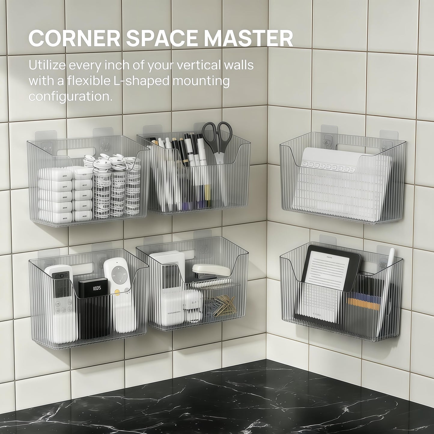 SXSWNSDLX 2 Pack Cabinet Door Organizer, Clear Storage Caddy, Adhesive Wall Mounted Organizer Bins, with Self Adhesive Tape, for Bathroom, Kitchen, Cabinet, Living Room