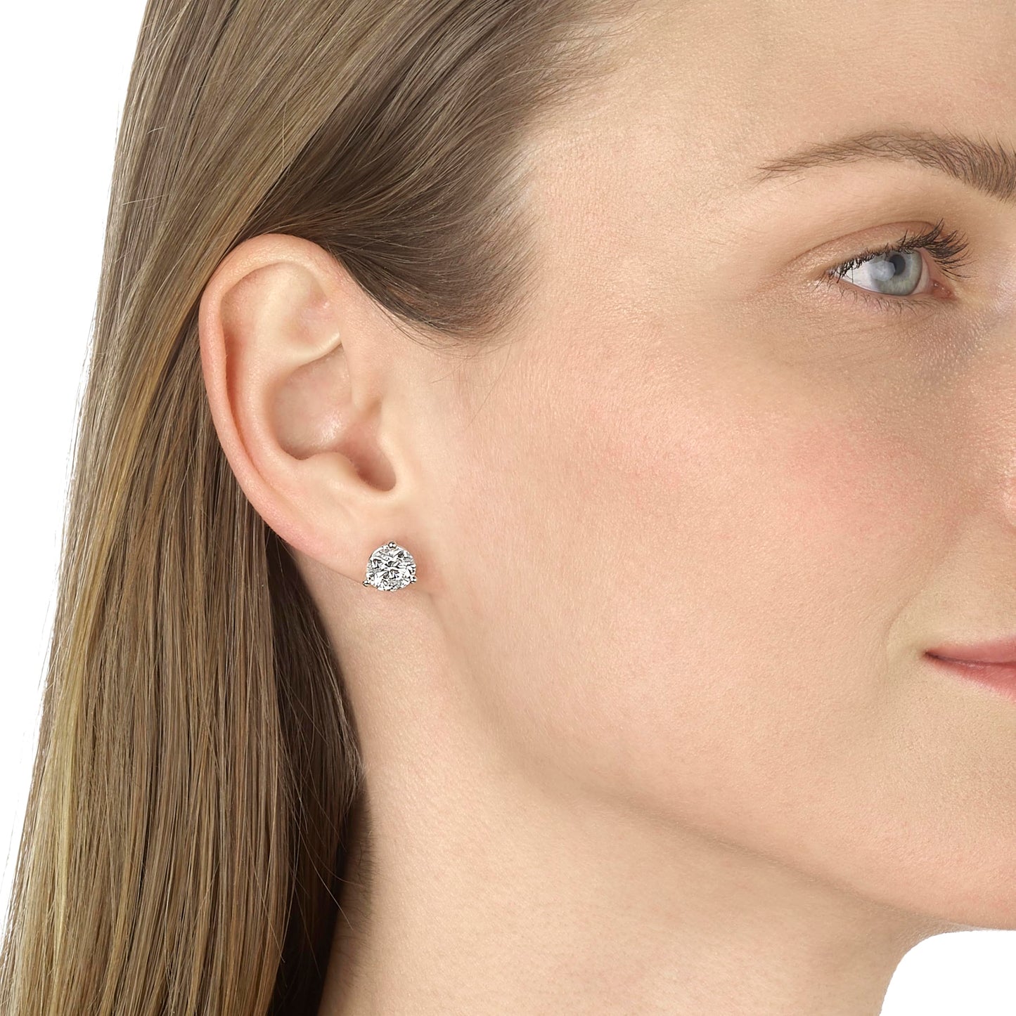 Carbon Atelier IGI Certified 2 Carat Lab Grown Diamond Round Stud Earrings for Women I 14k White Gold Earrings for Her (I-J, VS1-VS2, 2.00 cttw) 3-Prong Martini Set Diamond I Push Back Studs