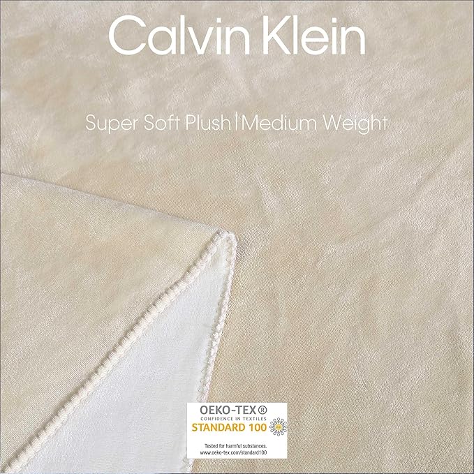 Calvin Klein - King Blanket, Super Soft Plush Bedding, Luxury Bed Blanket, Oeko-Tex Certified (Modern Reversible Solid Light Beige, King)