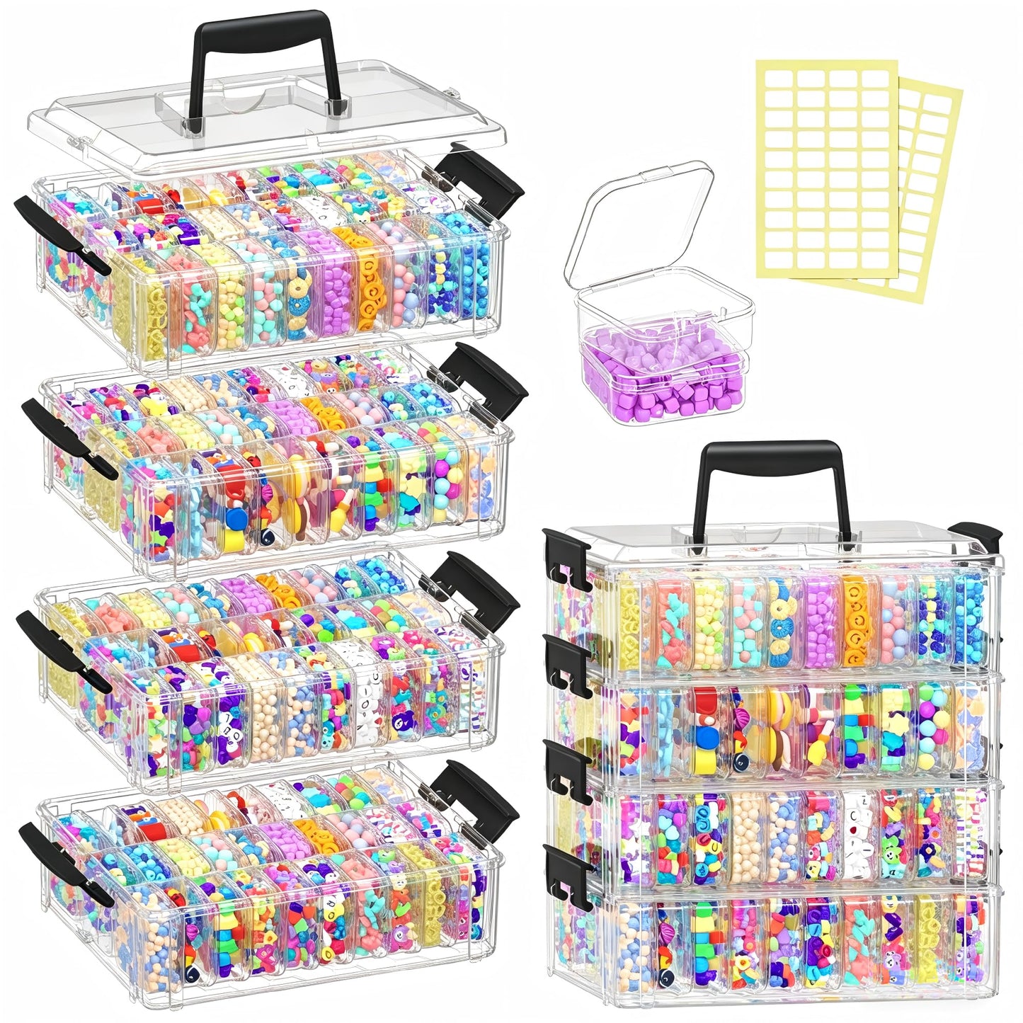 VANSUNS Bead Organizer Box 120 Pcs, 4-Tier Large Capacity Stackable Bead Storage Containers, Portable Plastic Craft Organizers for Jewelry Making, Bracelets, DIY, Nail Art Charms