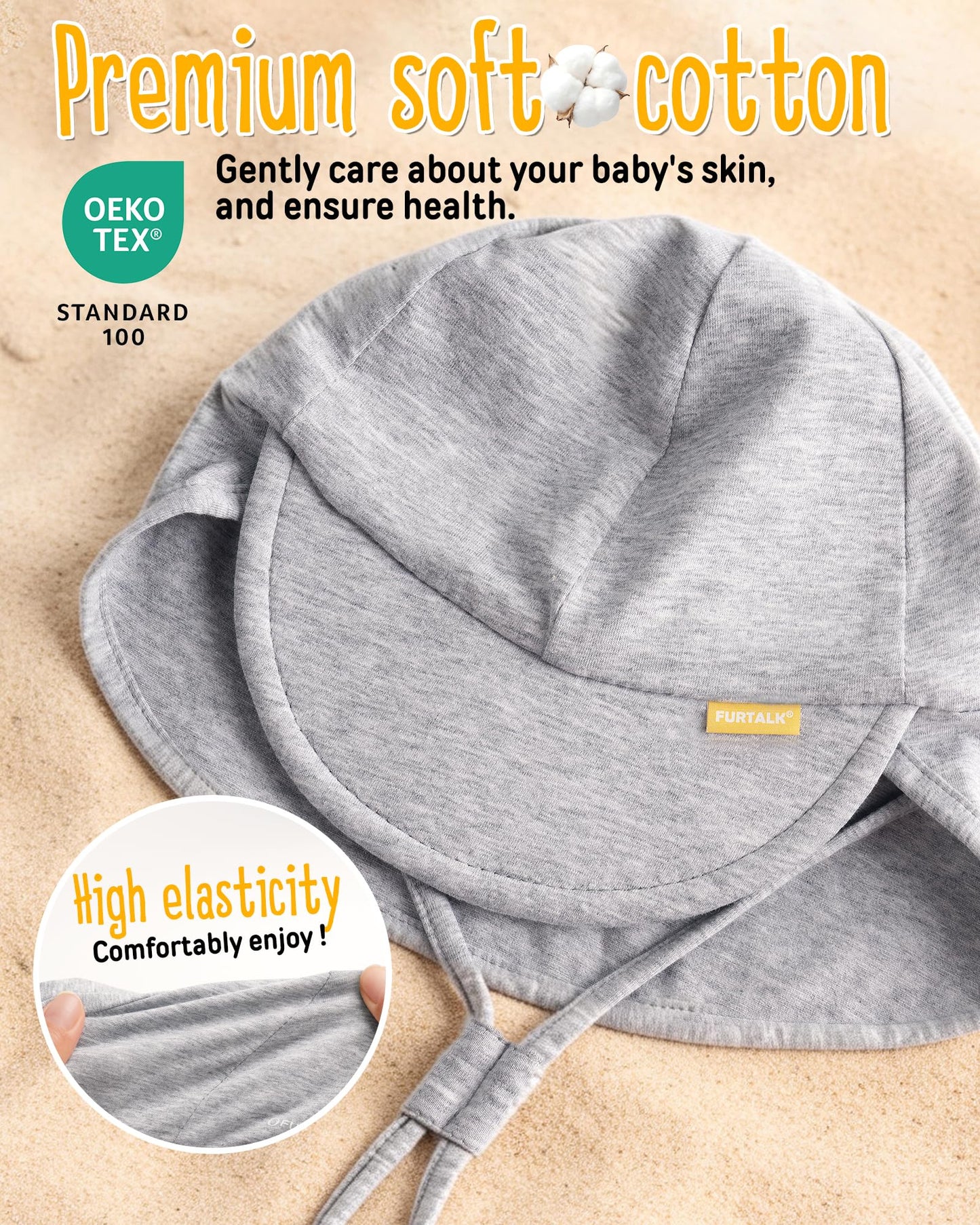 FURTALK Baby Sun Hat UPF 50+ UV Ray Sun Protection Cotton Toddler Hats for Boys Girls Grey