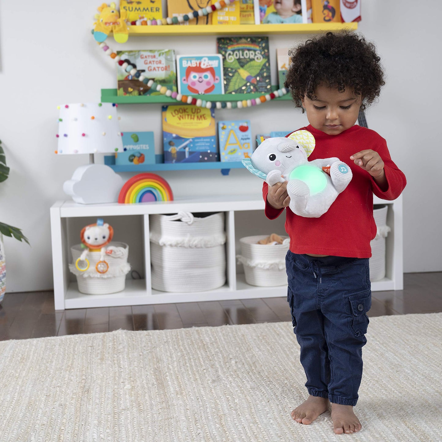 Bright Starts Hug-a-Bye Baby Elephant Stuffed Animal Musical Toy, Soft Toy Soother Plays Songs & Lights up, Newborn and up