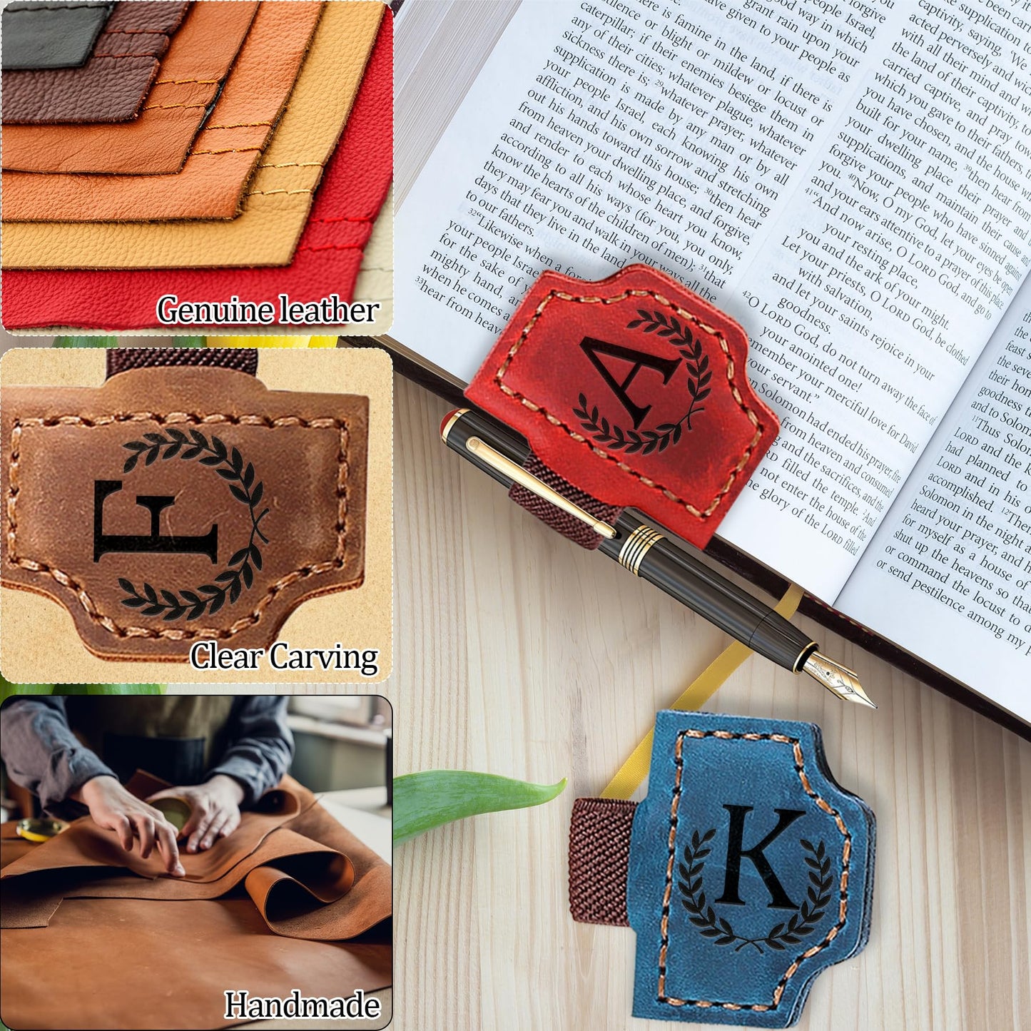 Custom Magnetic Bookmarks with Pen Holder, Personalized 26 Letters Name Initial Leather Bookmark, Leather Book Mark for Men Women Teachers, Readers Book Lovers Gifts (Red, A)