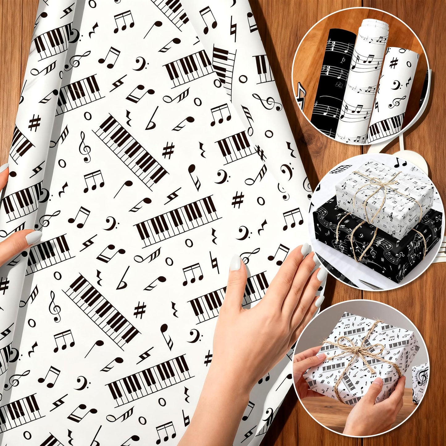 12 Sheets Music Notes Wrapping Paper Black White Pattern Gift Wrap Paper Music Themed Birthday Wrapping DIY Crafts Papers Party Favors Supplies