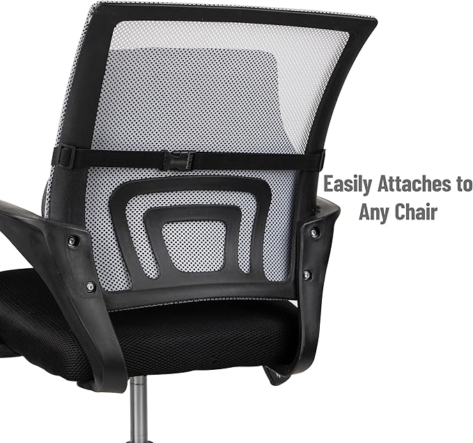 Mind Reader Lumbar Support Cushion for Office Chair and Car Seat, Memory Foam and Cooling Gel Core, Air-Cloud Technology, Back Pain Relief, Improves Posture, 15.5" L x 3.75" W x 14" H, Black