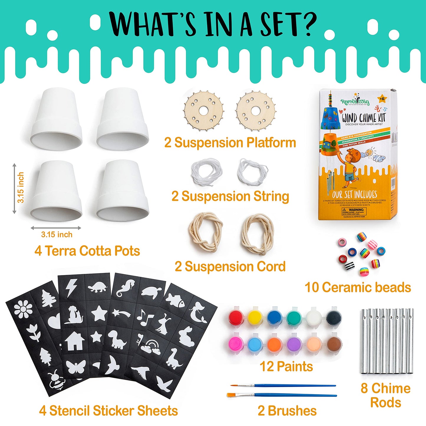 Make Your Own Wind Chime Craft Kit, 2-Pack – Large Bells, Stencils & Beads | DIY Arts and Crafts for Kids Ages 6–12 | Creative Gift for Boys and Girls