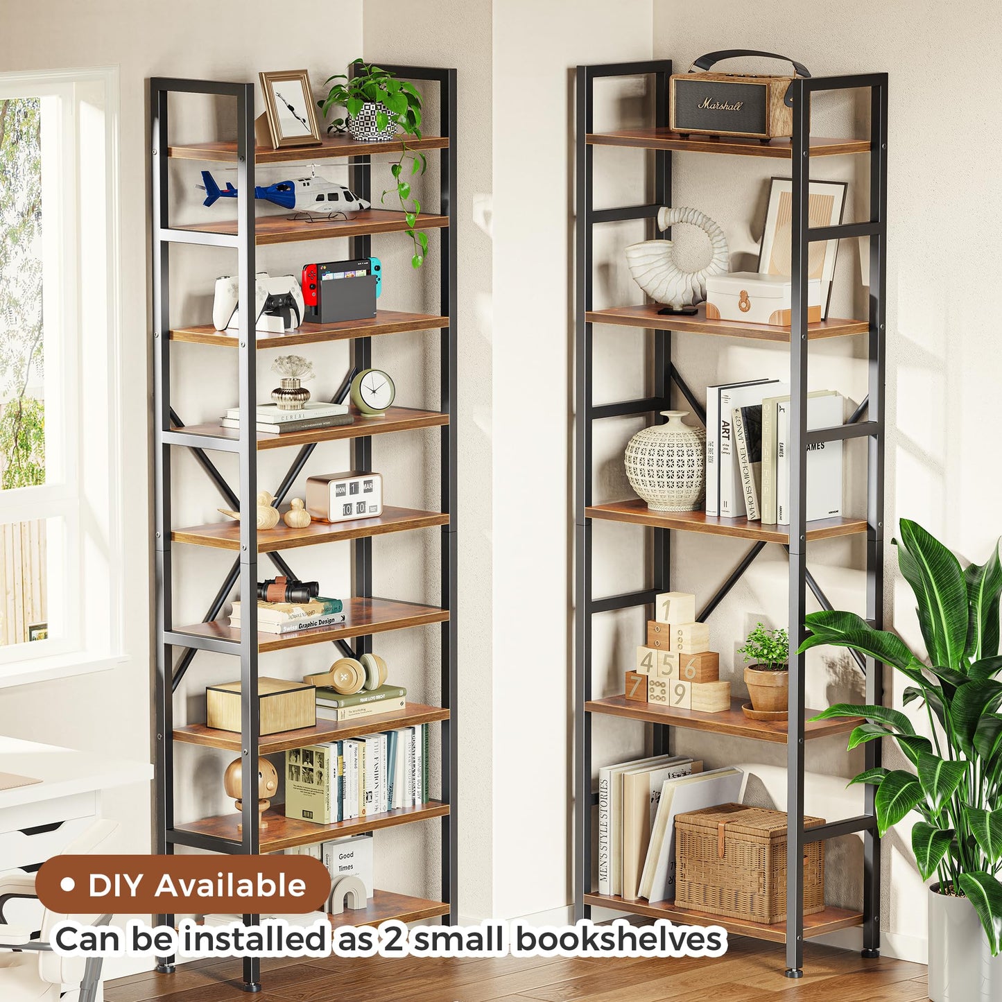 SUPERJARE Triple Bookshelf, Bookcase with 14 Open Display Shelves, Wide Book Shelf Book Case for Home & Office, 5 Tier, Brown