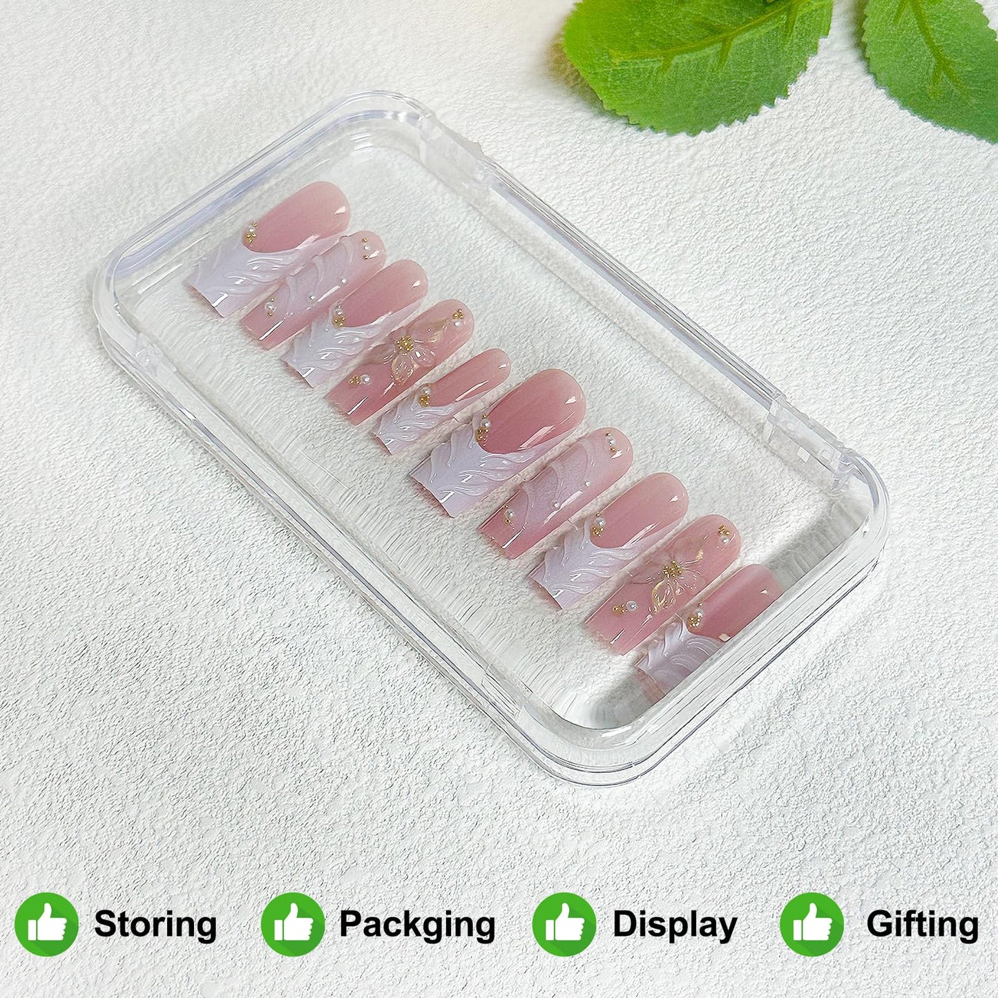 14Pcs Press On Nail Packaging Box Large,Press on Nail Storage Boxes for Press Ons Long, fit XL-3XL False Nail Display Cases with 60 Pcs Adhesive Tape, Plastic Clear Box for Fake Nails Storage Business
