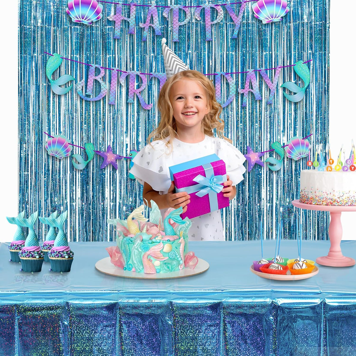 GREATRIL Blue Party Table Cover Decoration Tablecloth for Frozen/Winter onederland/Under Sea/Ocean Theme Party Decorations Rectangle Tablecover with 54'' x 108'' - 2 Packs