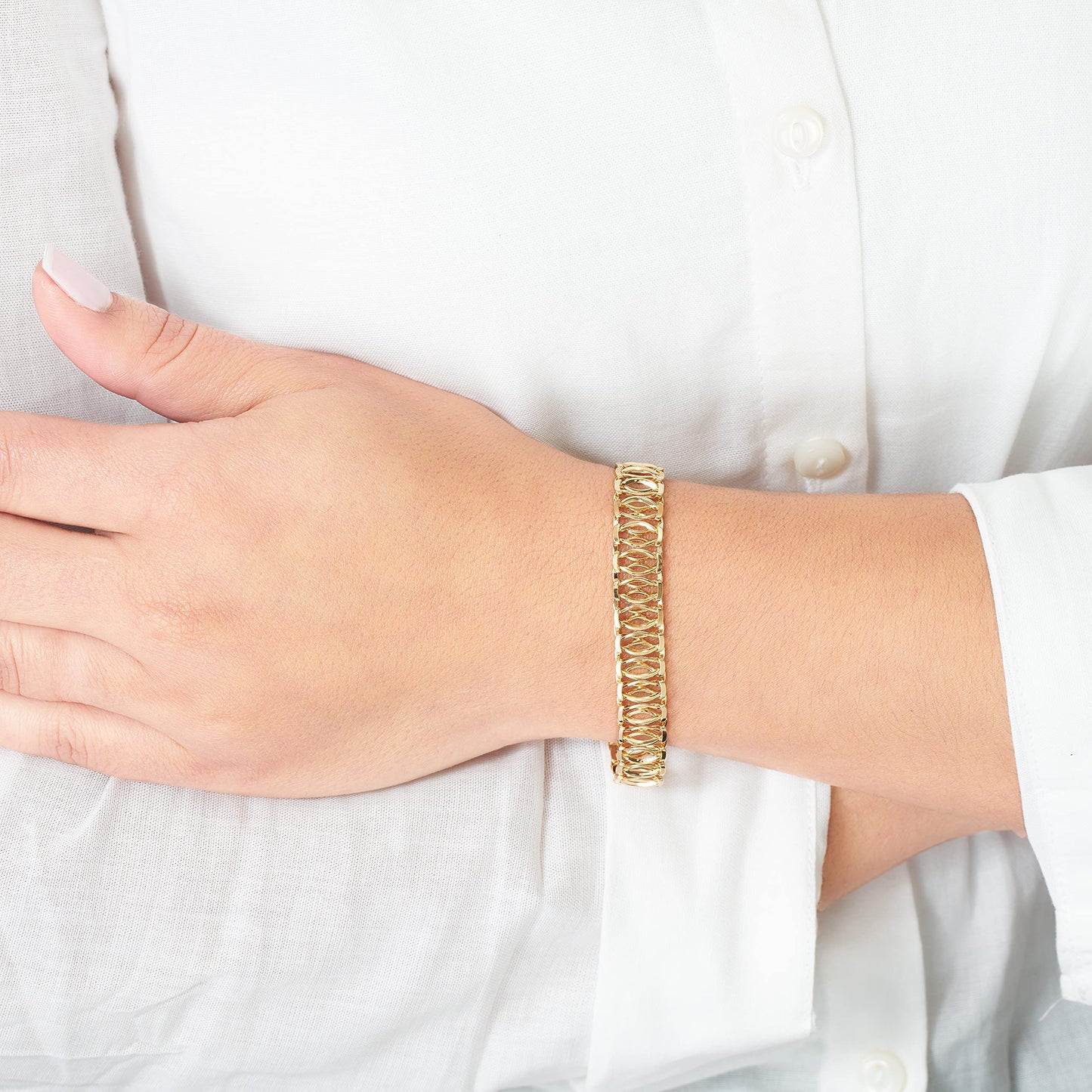 Barzel 18K Gold Plated Mesh Bracelet for Women, 7.5 Inches 9mm wide- Made in Brazil