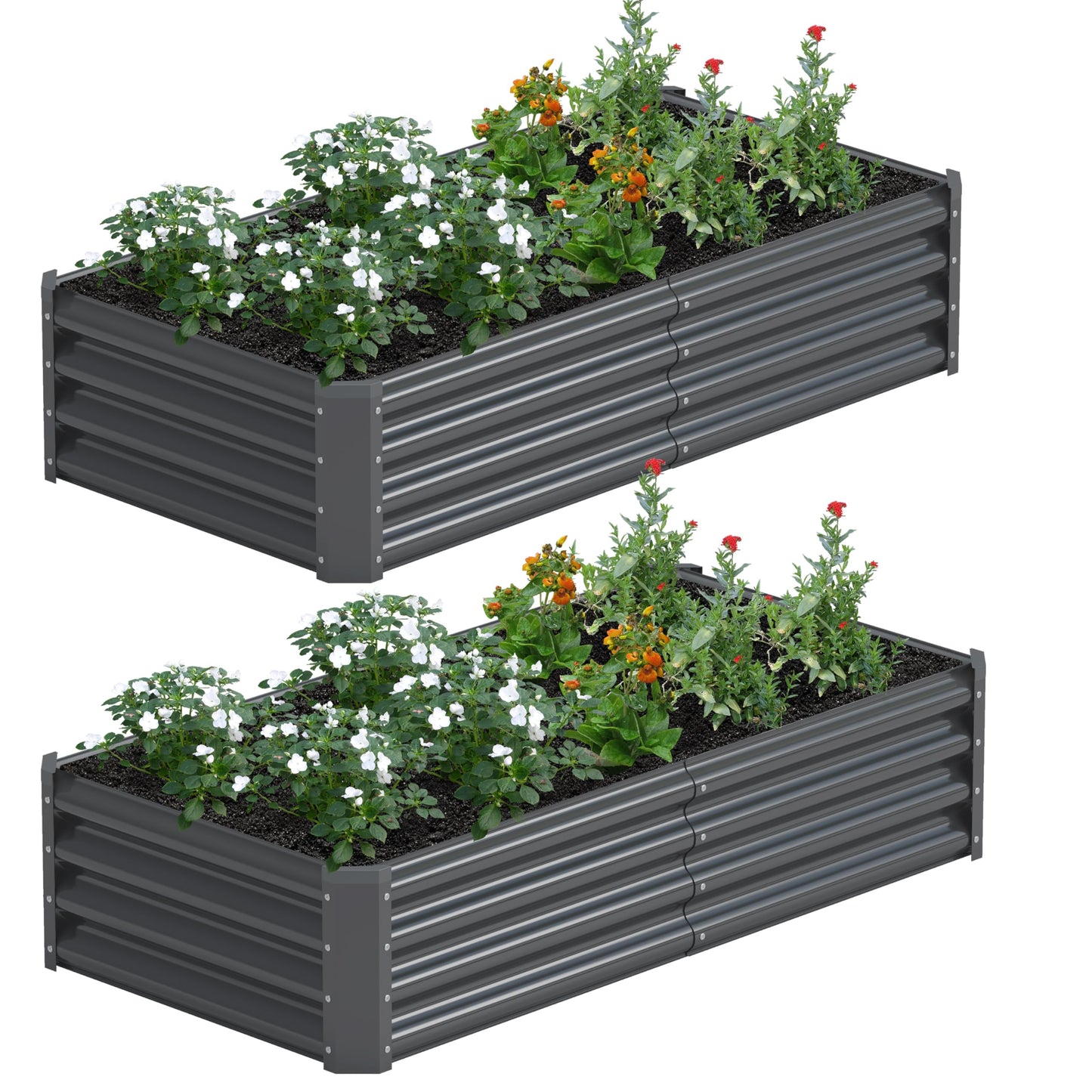 Ayen Guard 2PCS 4x2x1FT Galvanized Raised Garden Bed, Galvanized Planter Raised Garden Boxes Outdoor, Large Metal Raised Garden Beds for Vegetables-Grey
