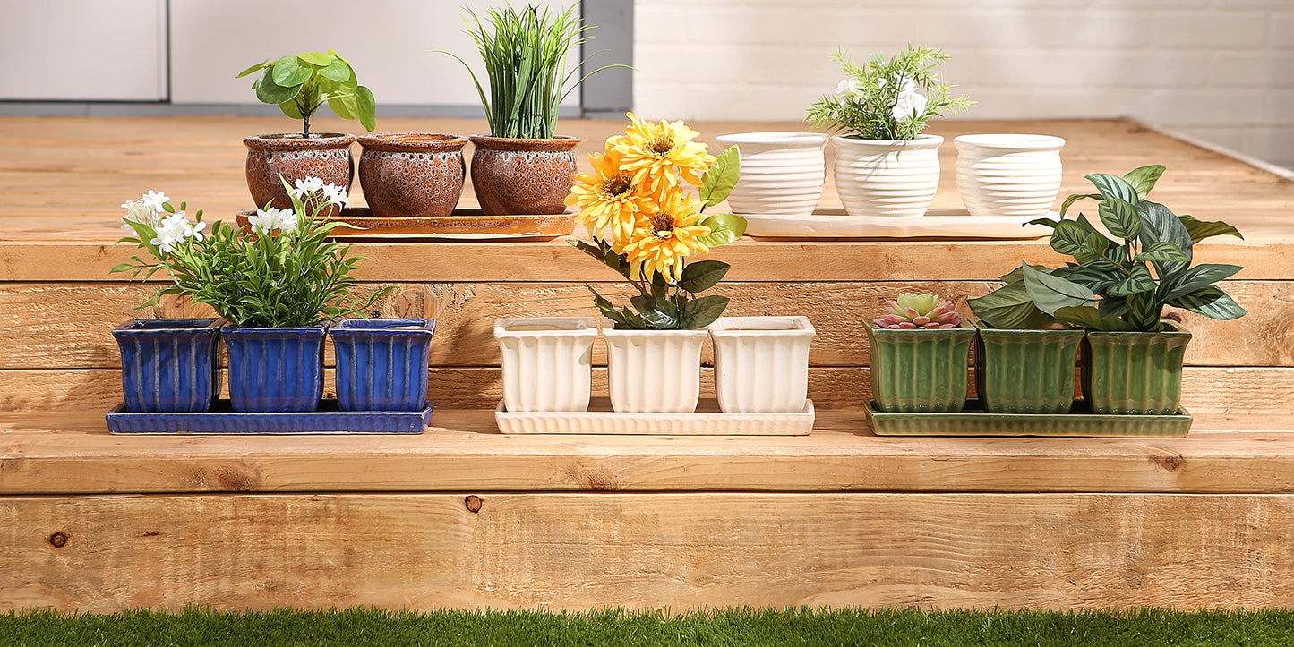 DII Ceramic Planter Collection Herb Pot Set, Cream Round, 13x75x4.5x4
