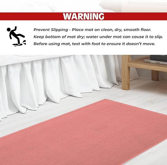 Cotton Paradise 100% Cotton Non Slip Bath Mats for Bathroom, 20x34 inch Soft Absorbent Quick Dry Machine Washable Floor Bath Mat, Coral