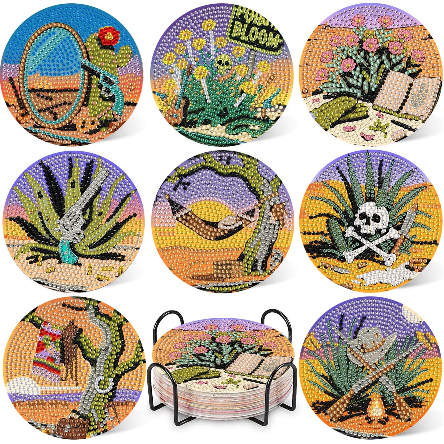 DOTZSO 8 Pcs Desert Diamond Art Coaster Kits with Holder,Diamond Painting Coasters for Adults Beginners,Home Decor Abstract,Fun Gifts for Women