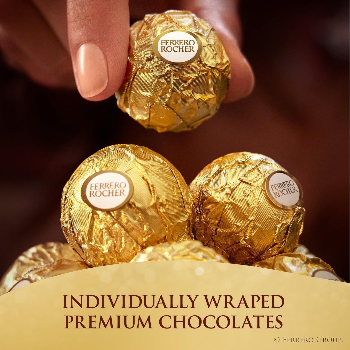 Ferrero Rocher Gourmet Hazelnut Milk Chocolate Gift Box, 24 Individually Wrapped Chocolates, 10.6 oz