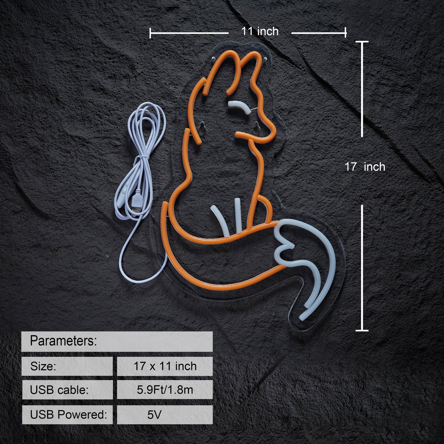 Roouneon Fox Neon Sign for Wall Décor Fox Sign Dimmable LED Light Decor(Brown+White)