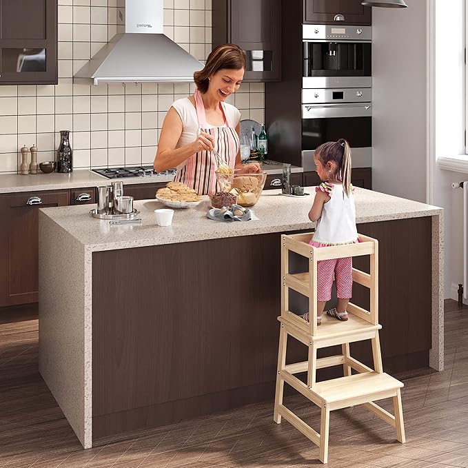 Kitchen Step Stool for Kids and Toddlers with Safety Rail, Kids Step Stool Standing Tower Learning Stool for Bathroom& Kitchen