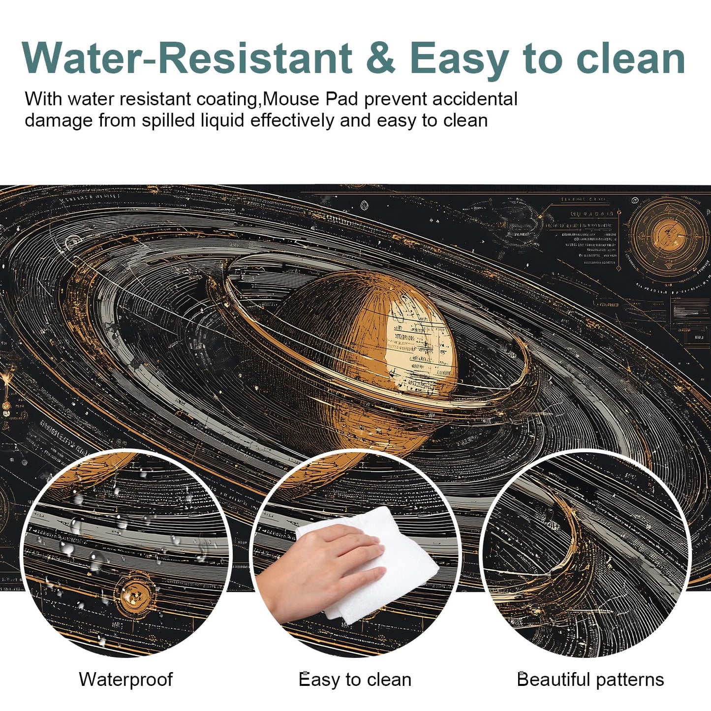Saturn Planet Extended Gaming Mouse Pad 35.4 x 15.7 Inch – Space-Themed Desk Mat for Gaming, Office Work, and Study, with Non-Slip Rubber Base