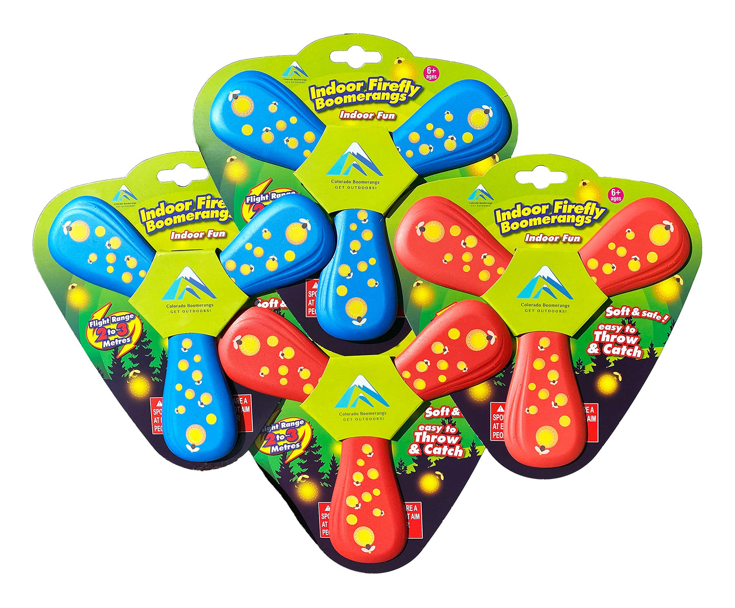 Colorado Boomerangs Indoor Firefly Boomerang 4 Pack - Light Foam for Safe, Indoor Boomerang Fun!
